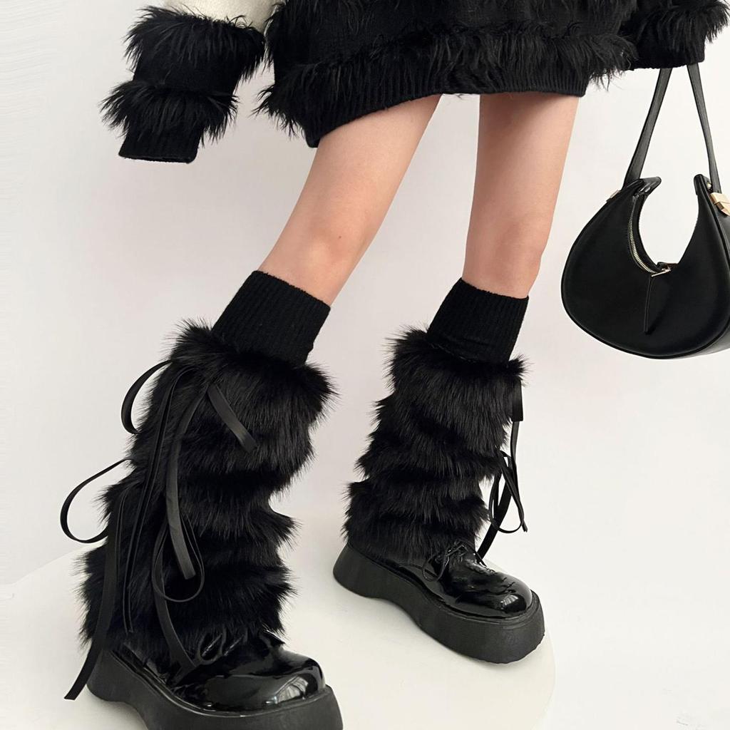 Mašlička Uzel Návleky na nohy Zesílená Imitace králičí kožešiny Dámské Legíny Boty Obal Lolita Punk Harajuku Party doplňky