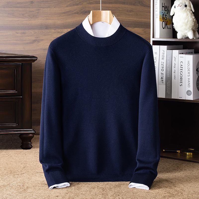 Men's 100% Pure Wool Half-High Neck Sweater, Machine Washable, Thick Base Layer - 2025 Autumn/Winter New Style