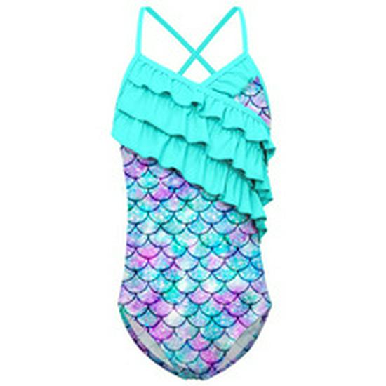 Girls' Long-Sleeve Mermaid One-Piece Swimsuit - Quick-Dry, Sun Protection