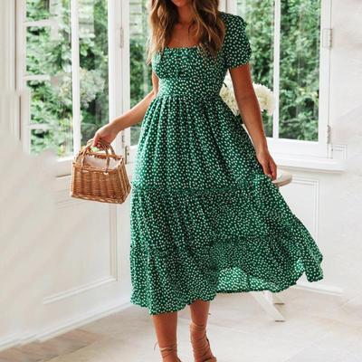 Vestidos Vintage Vintage Print Puff Sleeve sommer Strand süße kleider Casual Quadrat kragen floral maxi langes kleid festa