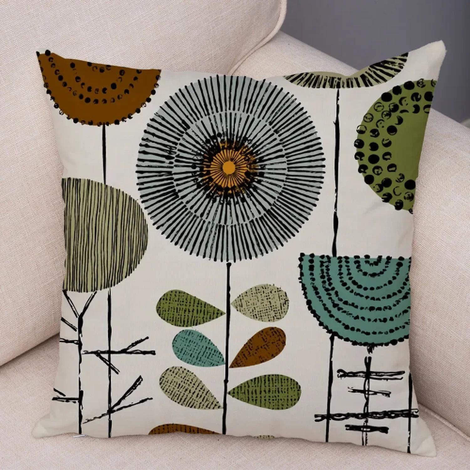 

Abstract Art Cushion Decorative Geometric Plant Tree Flower Pillowcase Sofa Home Car, 30x30cm