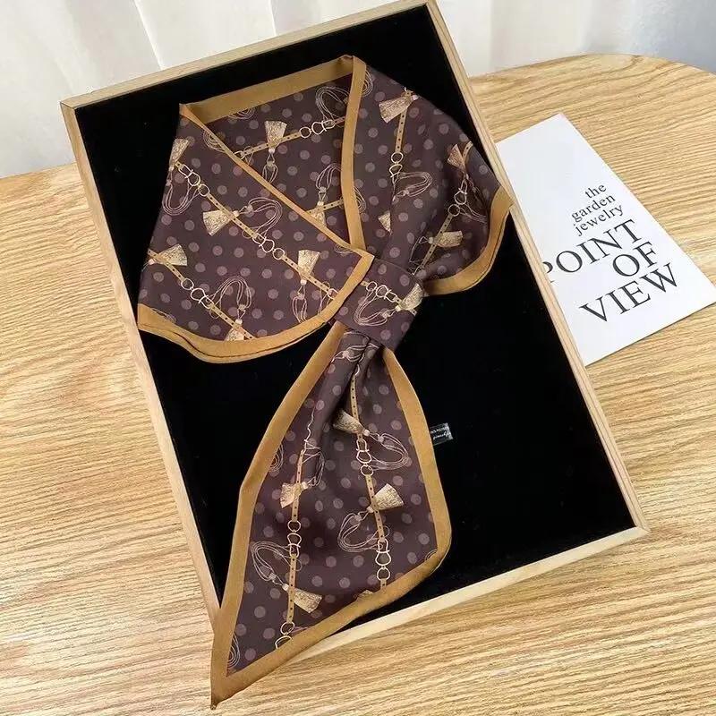 Luxury Brand Skinny Neckerchief Scarf For Women Satin Silk Ribbons Bandana Ladies Neck Tie Wrist Wrap Shawl Echarpe
