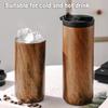 Insulated Travel Mug with Lid 500ml Stainless Steel Wood Pattern Portable Multifunctional for Office School Outdoor