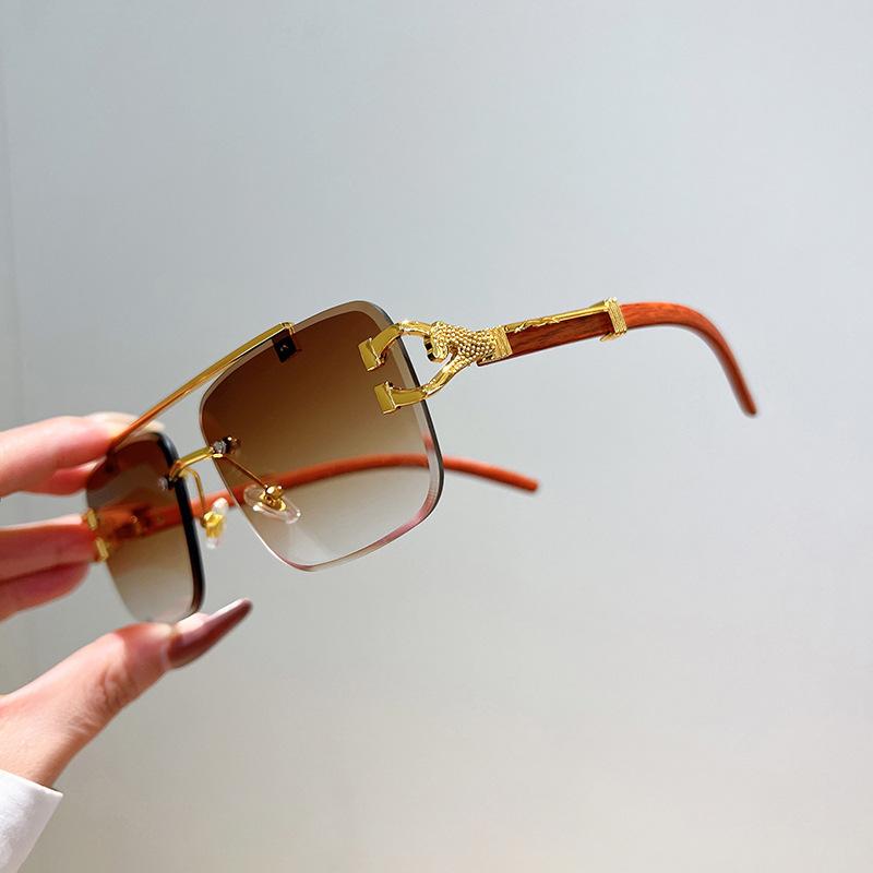 Luxury Brand Designer Square Rimless Leopard Head Sunglasses Women For Men  Fashion Vintage Trendy Sun Glasses Shades Uv400