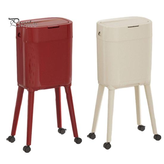 Kitchen Trash Can with Wheels Heightened Legs And Wheels, 16L Capacity Press On Lid Easy Clean Plastic Bin Garbage Bin, Retro Style Waste Container