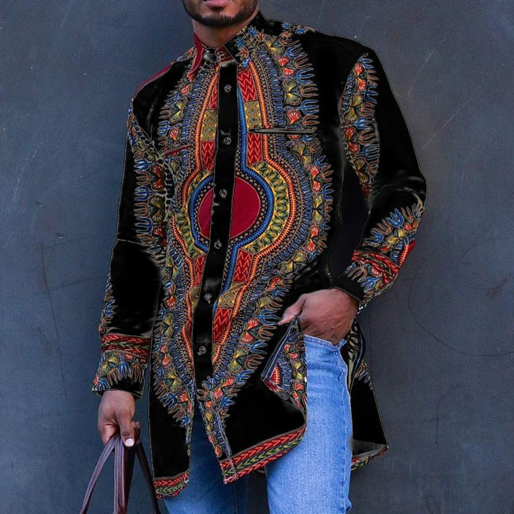 Men'S African Ethnic Style Digital Positioning Printed Shirt Medium And Long Shirt 944723 Spot