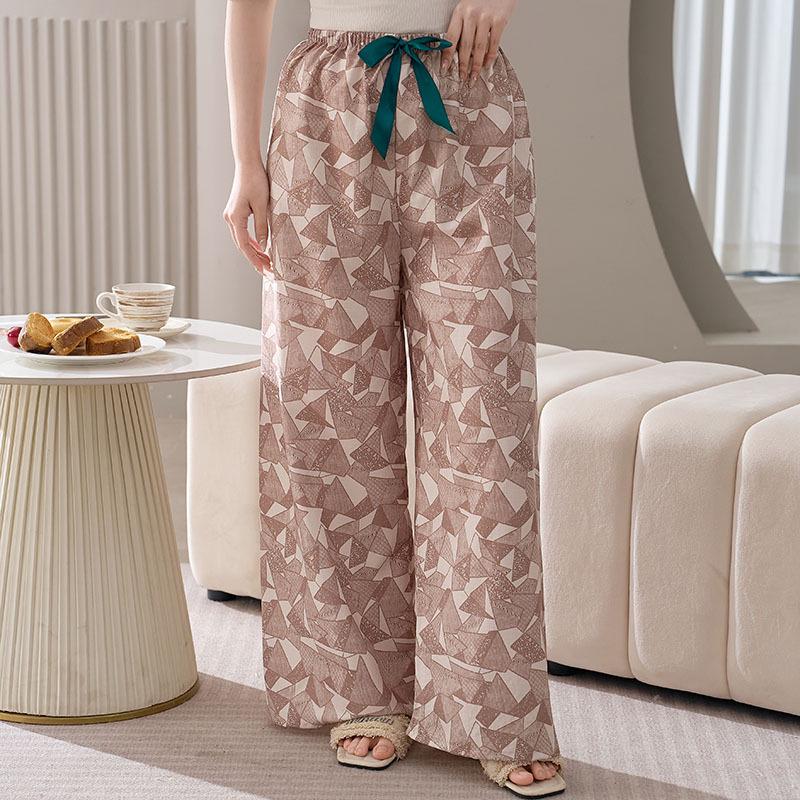 Women's Plus Size Cotton Silk Pajamas - Spring/Summer Lightweight Wide-Leg Pants for Beach, Loose Fit, Can Be Worn Outside