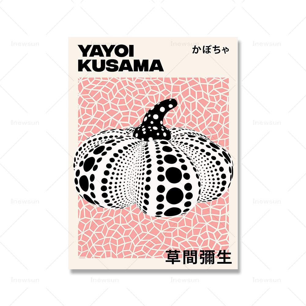 Yayoi Kusama Exhibition Poster Mushrooms Pumpkin Print Wall Decoration Japanese Vintage Canvas Painting Home Decor