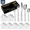 40Pcs Laser Christmas Pattern Flatware Set Stainless Steel Dinnerware Cutlery Set Black Knife Fork Kitchen Tableware Set New
