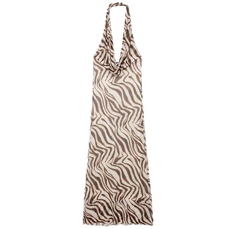Fashion Style 2024 Amoi Women's Linen Blend Animal Pattern Print Mid Length Long Length Midi Skirt Dress 8088032