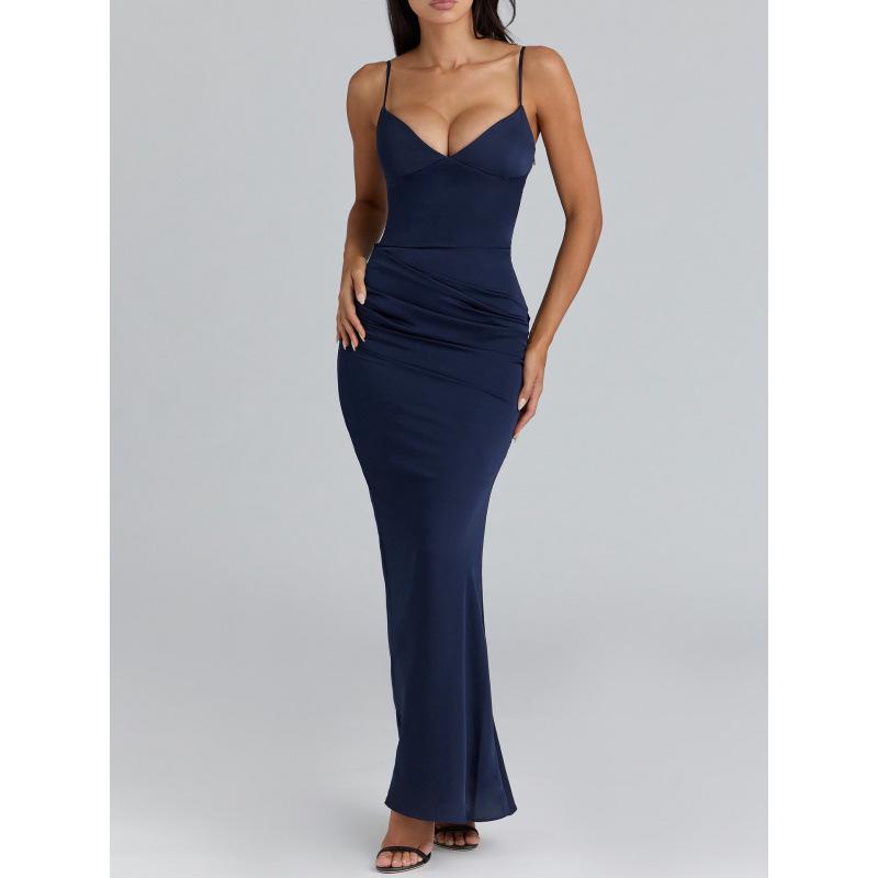 European & American Women's Spaghetti Strap Backless Bodycon Evening Gown - Sexy & Elegant Long Dress