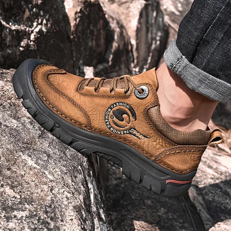 FashionClassic Men's Shoes Genuine Leather Casual Shoes Men Brand Non-Slip Mens Sneakers Comfortable Climbing Outdoor Male Hiking Shoes