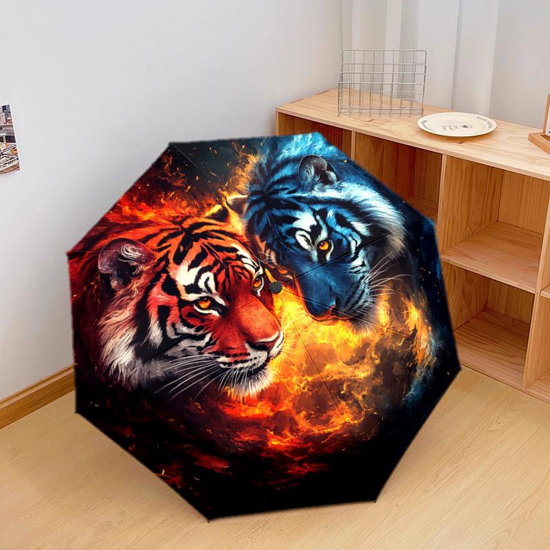 1 PC Automatic Folding Umbrella - Yin Yang Tigers Pattern, Portable & Foldable Design with 8 Ribs, Christmas Birthday Gifts
