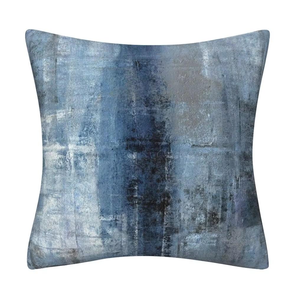 45X45CM Blue Gray Abstract Oil Painting Pattern Design Throw Pillow Cover Home Decoration Office Sofa Soft Pillows-Covers Trendy
