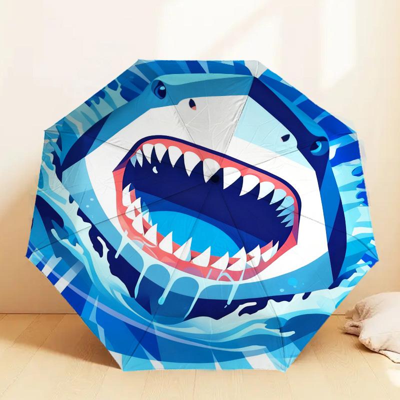

1pc Shark Teeth Water Pattern Umbrella Design Automatic Opening and Closing Umbrella, High-quality Travel Umbrella, c1128186