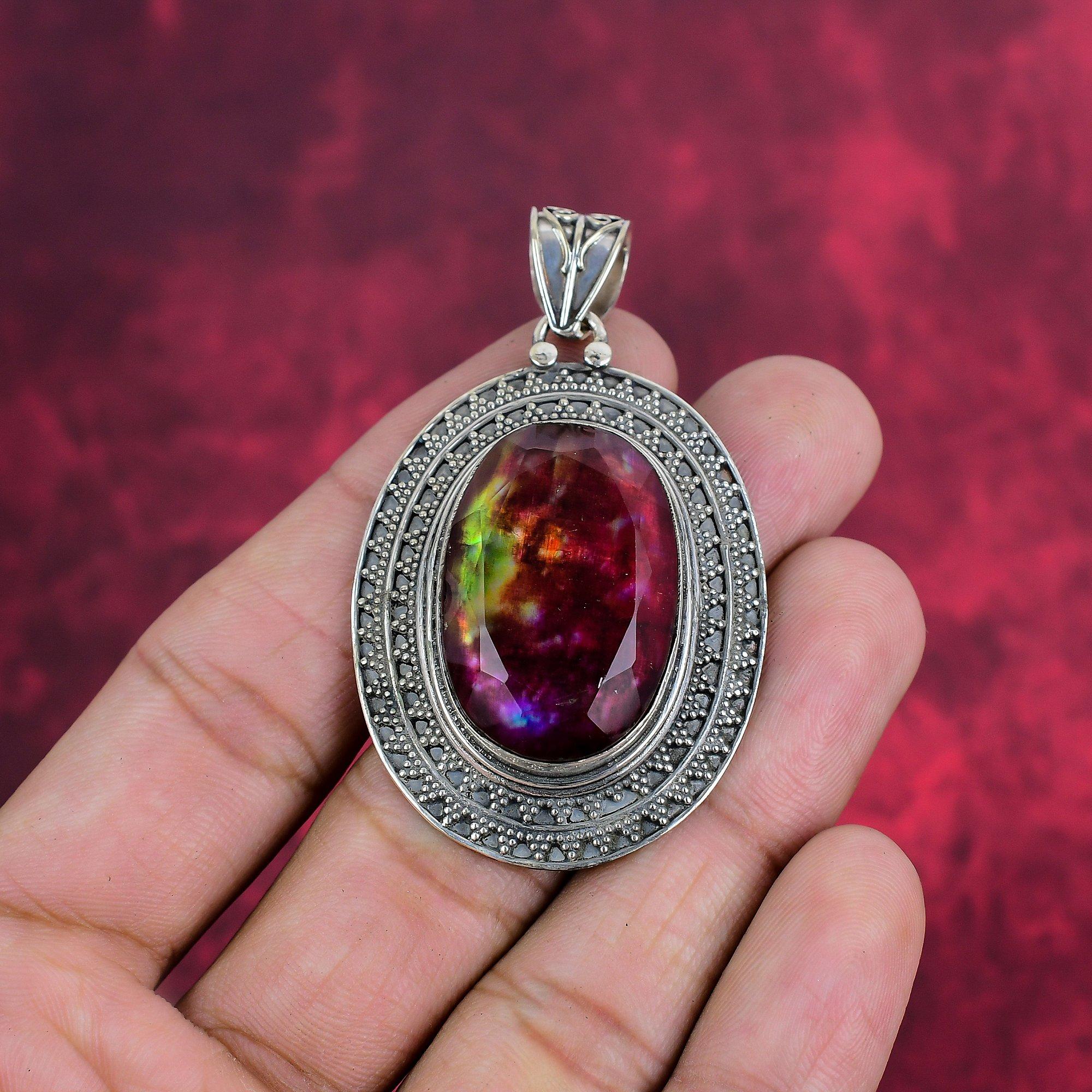 

Ювелирные изделия из драгоценных камней аммолит, ювелирные изделия из стерлингового серебра 925 пробы для нее, ювелирные изделия ручной работы, новый фирменный дизайнерский кулон для любви 2.36 Inches розовый