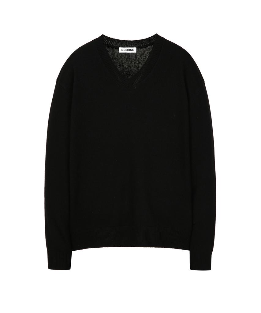 IL CORSO Lambswool Cozy V-Neck Knit Black Iesw5F001Bk