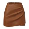 Women's Casual Ruched Faux Leather Mini Skirt High Waisted Asymmetrical Hem A-line Dressy Wrap Skort Shorts for Women Fall Casual Work PU Short Skirts