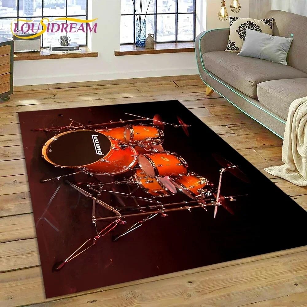 3D Drum Kit Drum Stand Set Music Instruments Carpet Rug for Bedroom Living Room Home Sofa Decoration,Child Large Decor Floor Mat