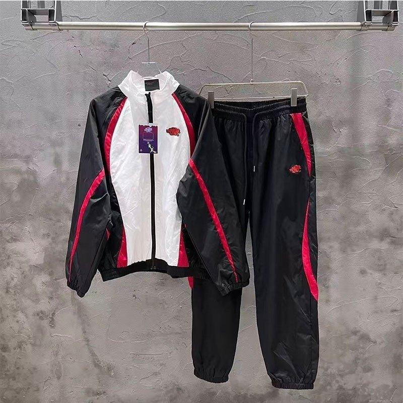 Herre Streetwear Hættejakke Vindjakke Afslappet Buksesæt Broderet Bogstav Kontrastfarve Krave