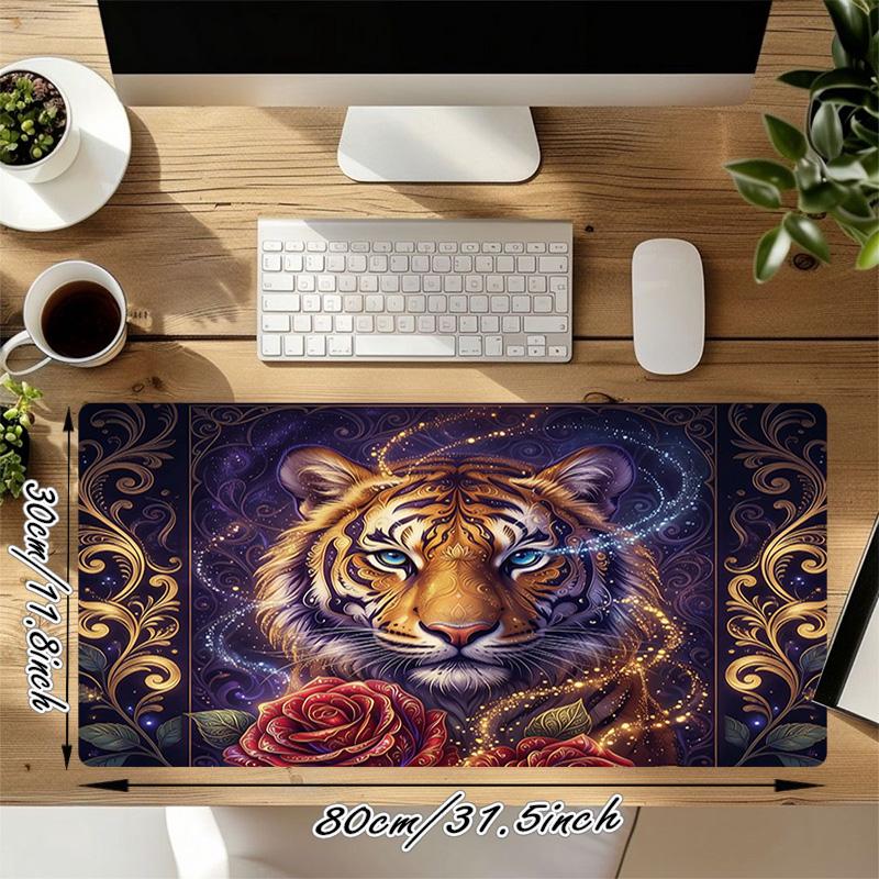 Tiger Rose Xl Gaming Mouse Pad Nonslip Rubber Base Stitched Edge Waterproof Desk Mat For Pc Laptop Gamer Office Computer Accessories C927643