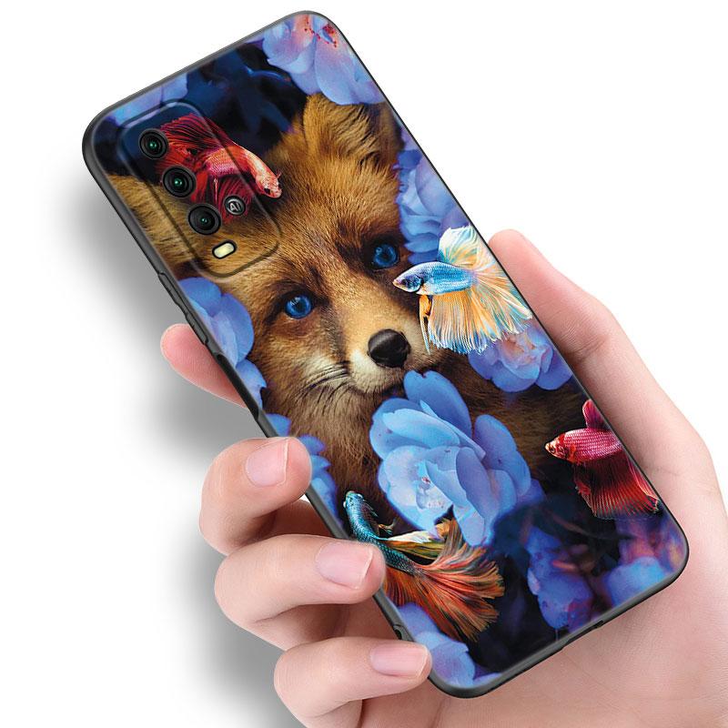 Animal Fox Wolf Flowers Phone Case For Xiaomi Redmi Note 5 6 9T K20 K40 K50 Pro 7A 8A 9A 9C 9i 10A 10C A1 S2 TPU Black Cover