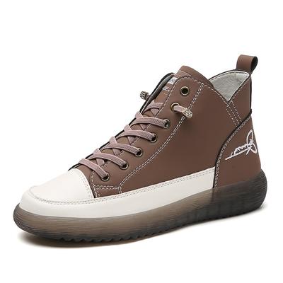 Hakiki Deri Kadın Yürüyüş Ayakkabıları Yüksek Topuklu Slip-on Peluş Sıcak Vulkanize Ayakkabılar Moda Bayan Kışlık Açık Hava Günlük Botlar