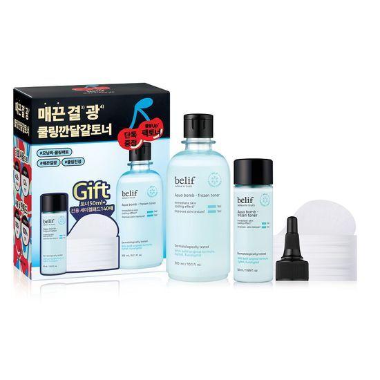 Belief Aqua Bomb Frozen Toner Drop-Drop-Drop Plan (Toner 300ml + 50ml + 140 Gel Pads)