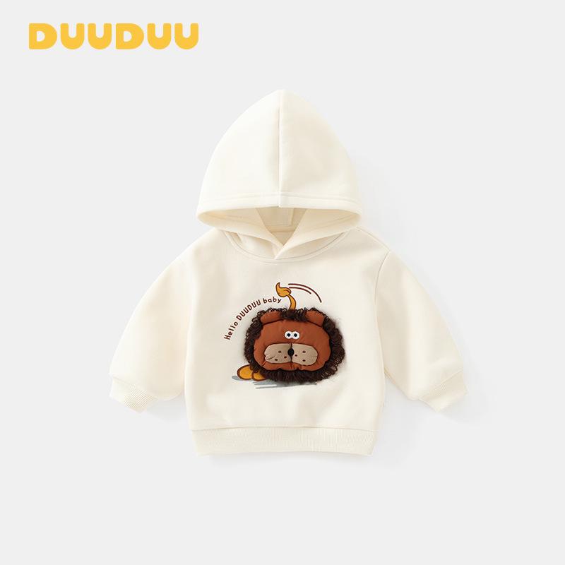 Детская толстовка DUUDUU 2025 с флисовой подкладкой: Теплый топ с капюшоном и длинным рукавом для малыша 120 cm