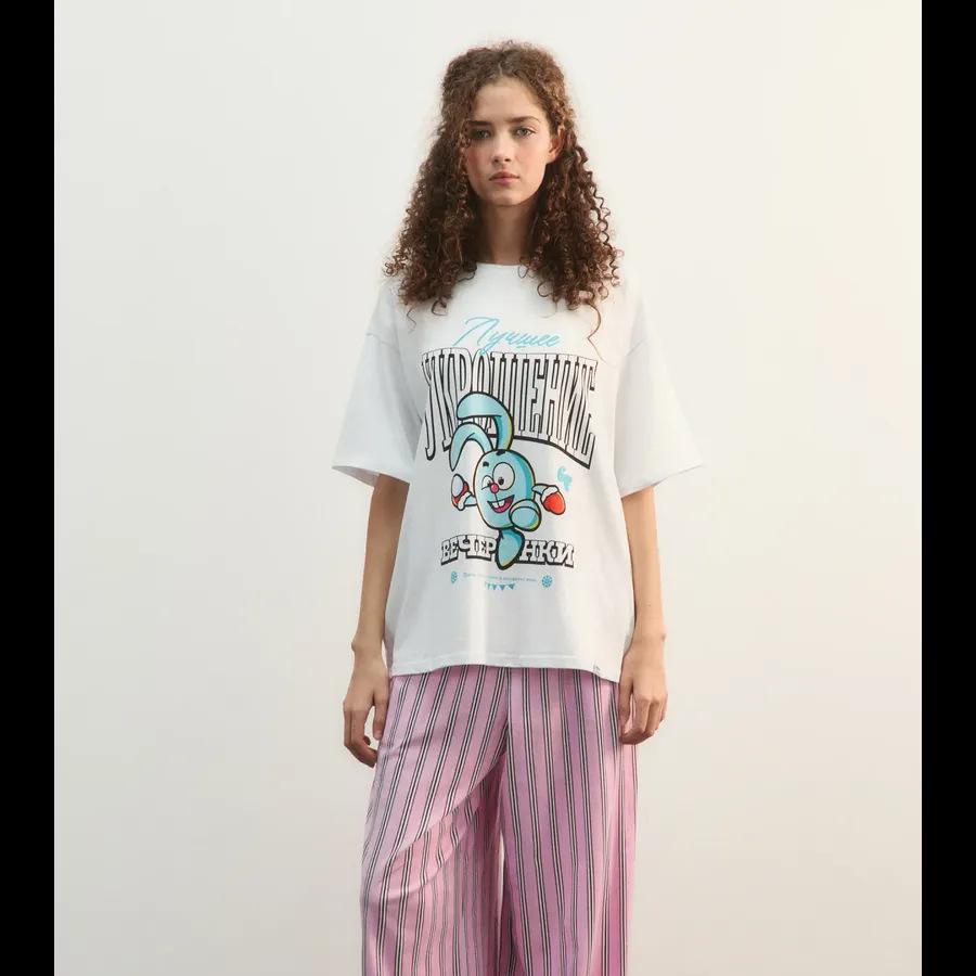 100% Cotton Short Sleeve Fun Printed T-shirt - New Versatile Summer Chic S белый