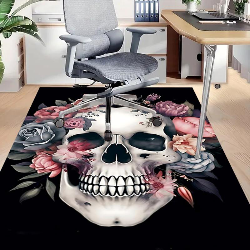 1PC Skull Flowers Carpet Ultra Soft, Thick & Absorbent, Non Slip Machine Washable Mat for Entryway