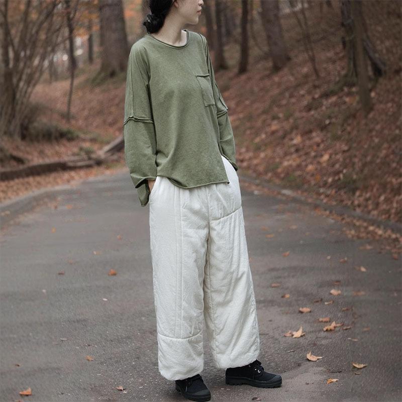 

Johnature Women Vintage Warm Straight Pants Elastic Waist White Trousers Winter Soft Women Long Pants L белый