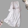 Robe d'été mi-longue imprimée de Style ethnique rétro, col rond, manches longues, boutons, demi-patte de boutonnage, ligne a, longueur mi-mollet, tenue décontractée
