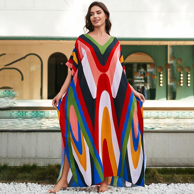 European-American Cotton Tie-Dye Beach Dress: Loose Robe & Bikini Cover-Up