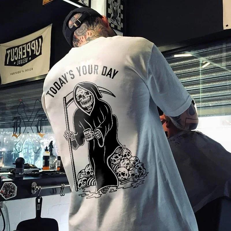 Men Clothing Heavy Metal Rock Skull Graphic Tshirts Grunge Punk Gothic Short-sleev Tops Male Oversized Tees Camiseta Hombre