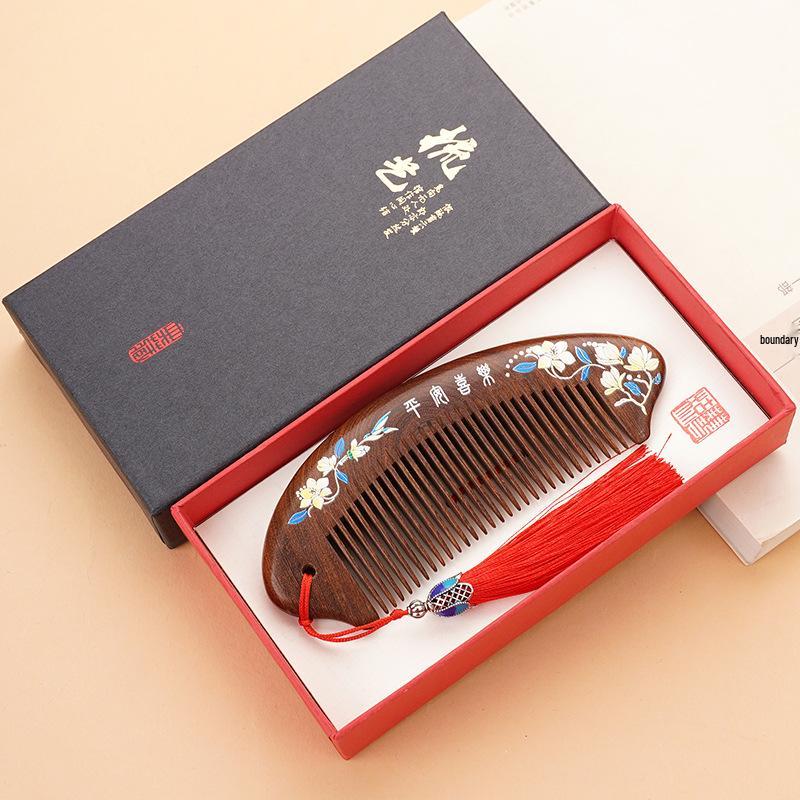 Black Gold Sandalwood Comb Set: Meridian Massage Hair Care & Creative Gift for Mom