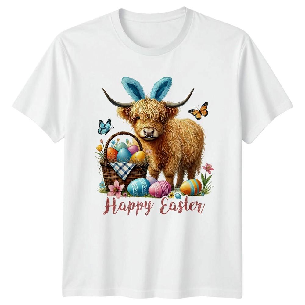 Happy Easter TShirt Highland Cow Farm Animal Easter Gift For Him And Her S