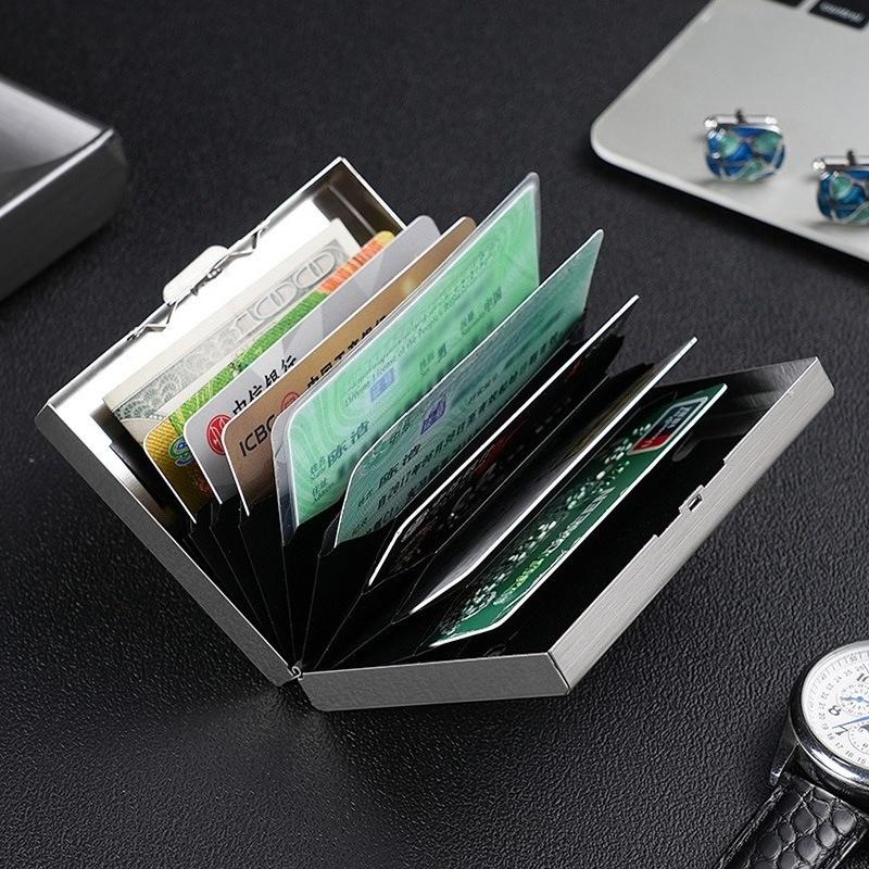 Porte-cartes de crédit en aluminium bloquant les RFID pour homme Portefeuille métallique Fin Étui pour cartes Pop-up Boîte pour cartes d'identité professionnelle Portefeuille de poche minimaliste