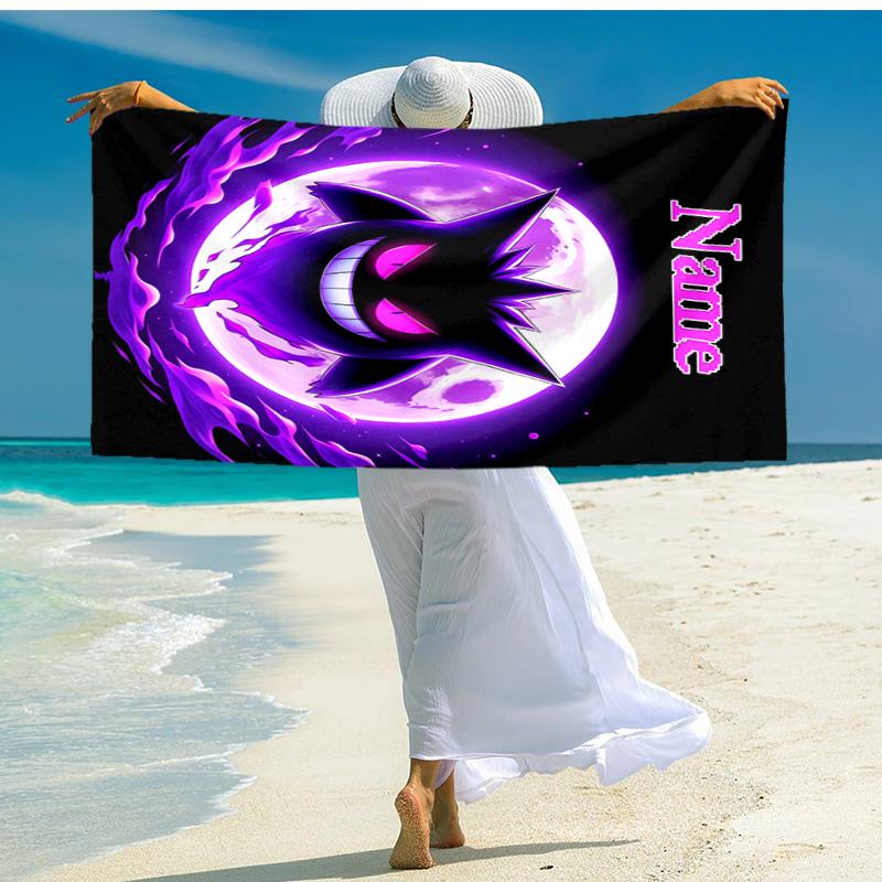 Personalized customized proof beach towel with Pokémon Gengar pattern - soft, absorbent,quick-drying,perfect swimming,camping&bathing