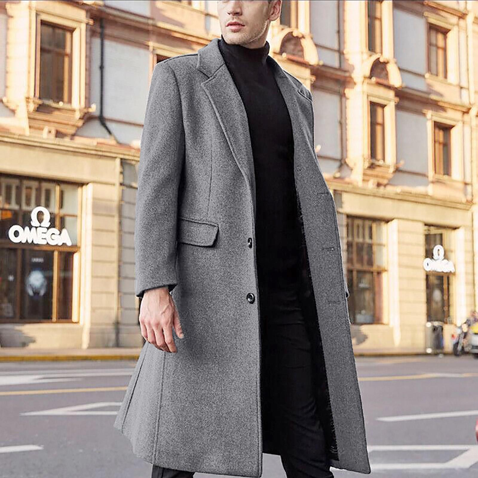 

Зимний модный мужской приталенный длинный однобортный Тренч из термошерстяного пальто XXXL