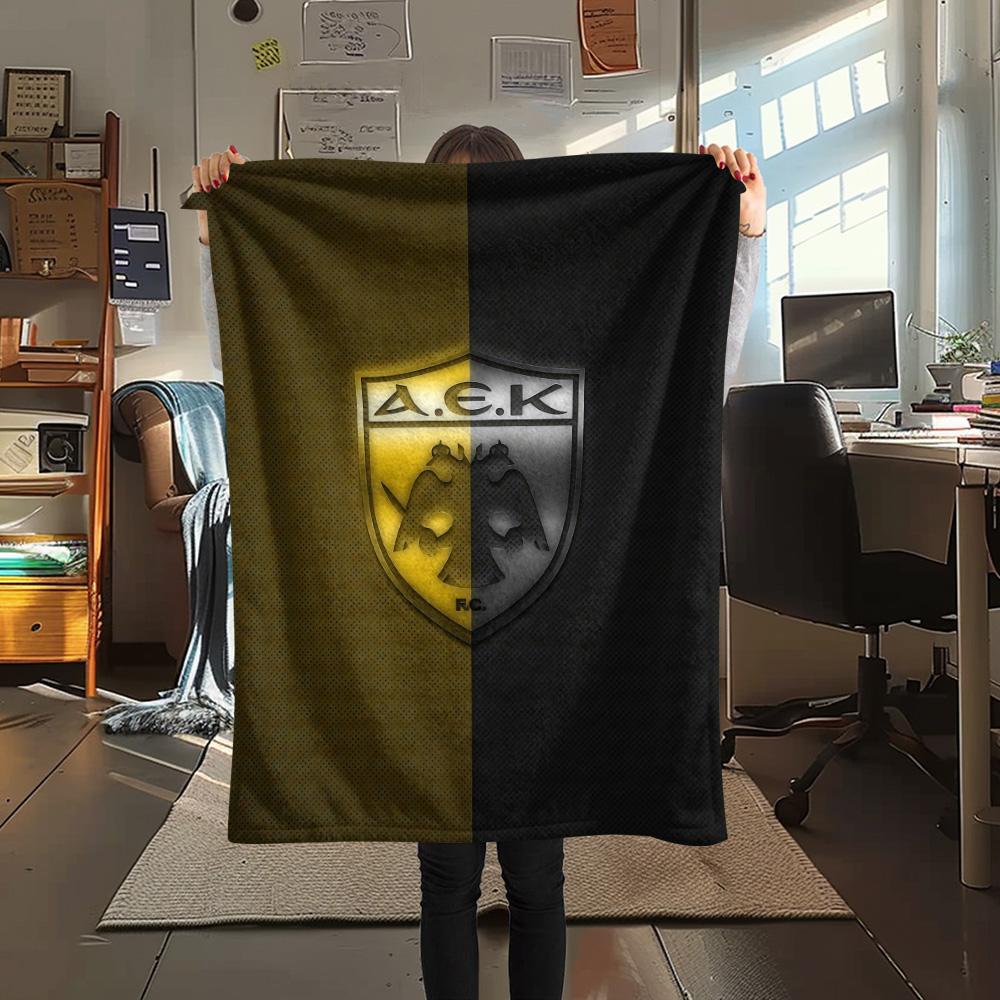 Coperta in Flanella con Logo AEK Atene F.C., Alta Qualità, Confortevole per Tutte le Stagioni, Arredamento per la Casa, Calore e Comfort