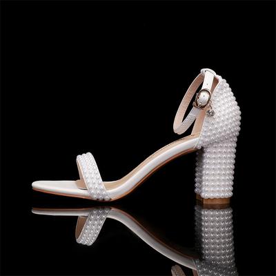 Fashion Luxury Pearls Rhinestones Thick Heeled Women Sandals Concise High Heels Gladiator Sandals Fashion Female Banquet Party Shoes