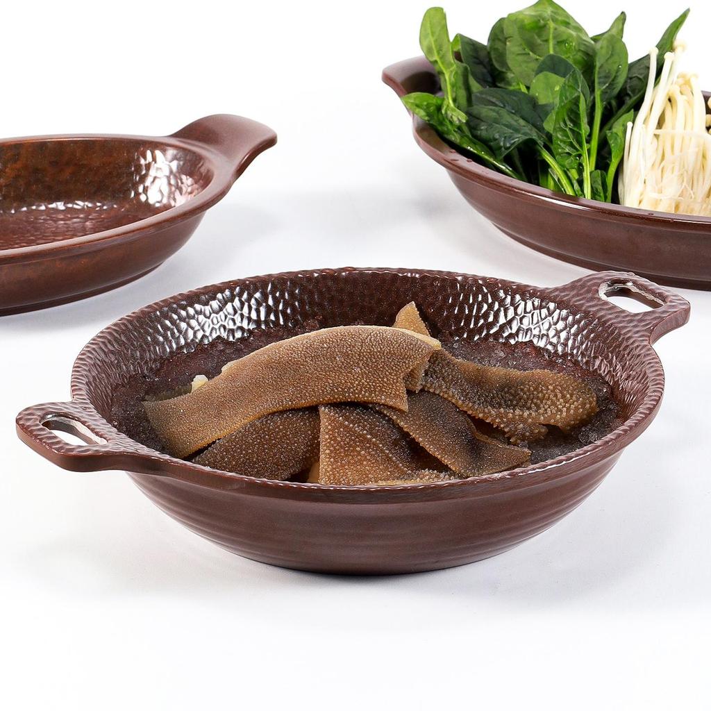 Rustykalne talerze melaminowe: Głębokie talerze z dwoma uchwytami na warzywa i flaki do restauracji z gorącym garnkiem