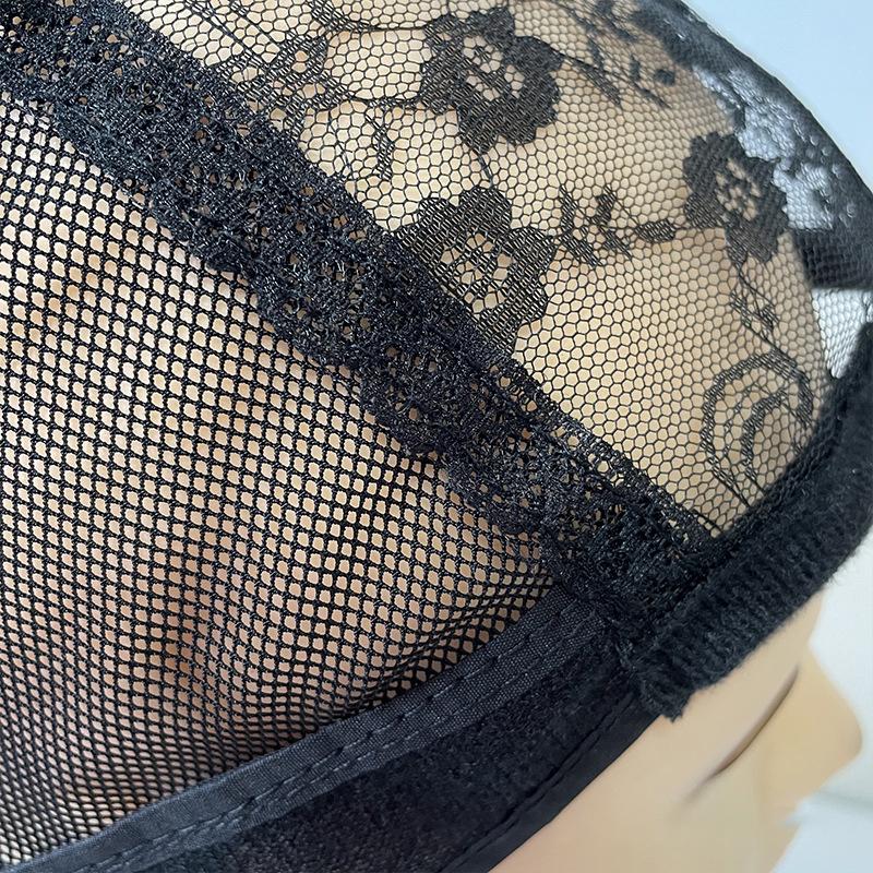 Wig Cap Front Lace For Making Wigs 56Cm Adjustable Straps Black Stretch Weaving Hair Nets Hat Mesh Women'S Dome Accessories
