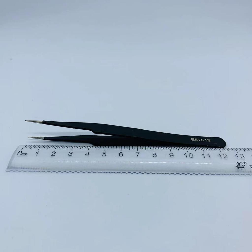 Black ESD Anti-Static Stainless Steel Tweezers Set with Bent Tip for Industrial Repair