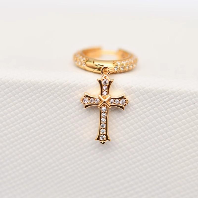 Full Diamond Paved Cross Shape Unisex Couple Stud Earrings Hip Hop Jewelry