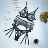 Erotic Babydoll 3 Pieces Lingerie Set Women Sensual Embroidery Transparent Brief Sets Garters Luxury Lace Sexy Outfits