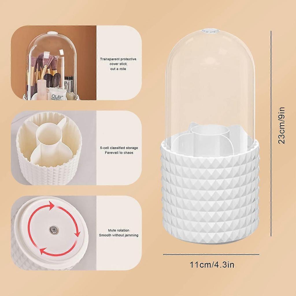 Promotional sales 360 Rotating Makeup Brush Holder Organizer with 5 Compartments, Make Up Brush Holder with Lid, Dustproof Cosmetic Brush Organizer fo