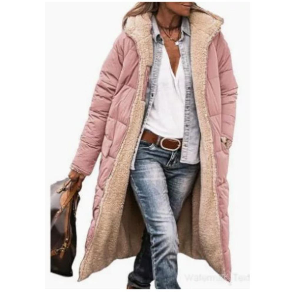 Solid Color Double-Sided Wear Hooded Cotton Coat, Thickened Slim Fit Long Sleeve Long Open Front Jacket