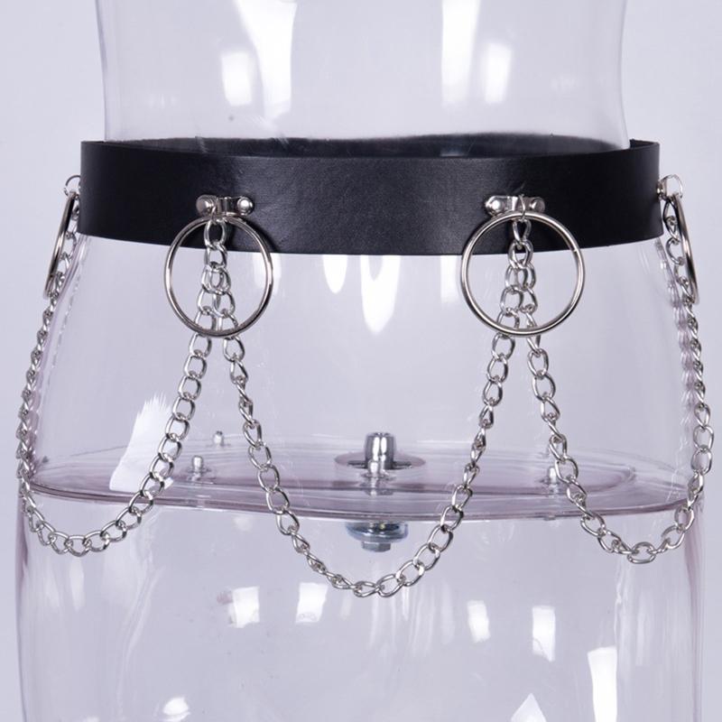 Gothic Waist Chain Alloy and PU Leather Body Chains with Rounded Circle Decor Body Straps Accessories for Women and Girl